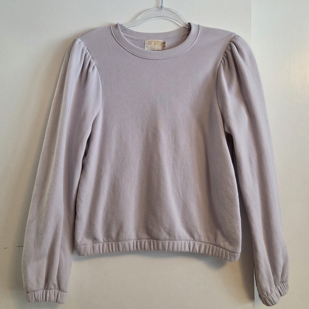 NATION LTD Daryl Light Purple Puff Sleeve Sweatshirt Small